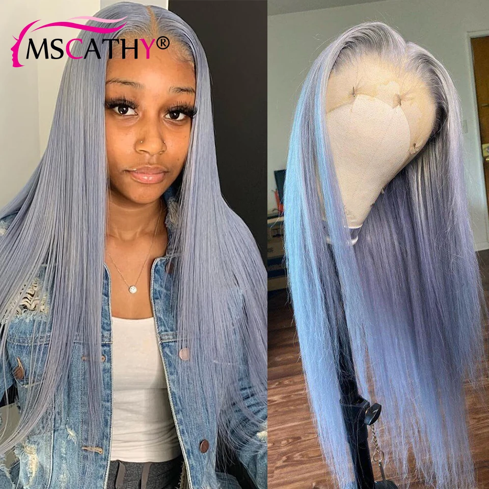 13x4 Grey Colored Lace Front Wigs Straight Gray Brazilian Human Hair Wigs For Women 30 Inches HD Transparent Lace Frontal Wigs