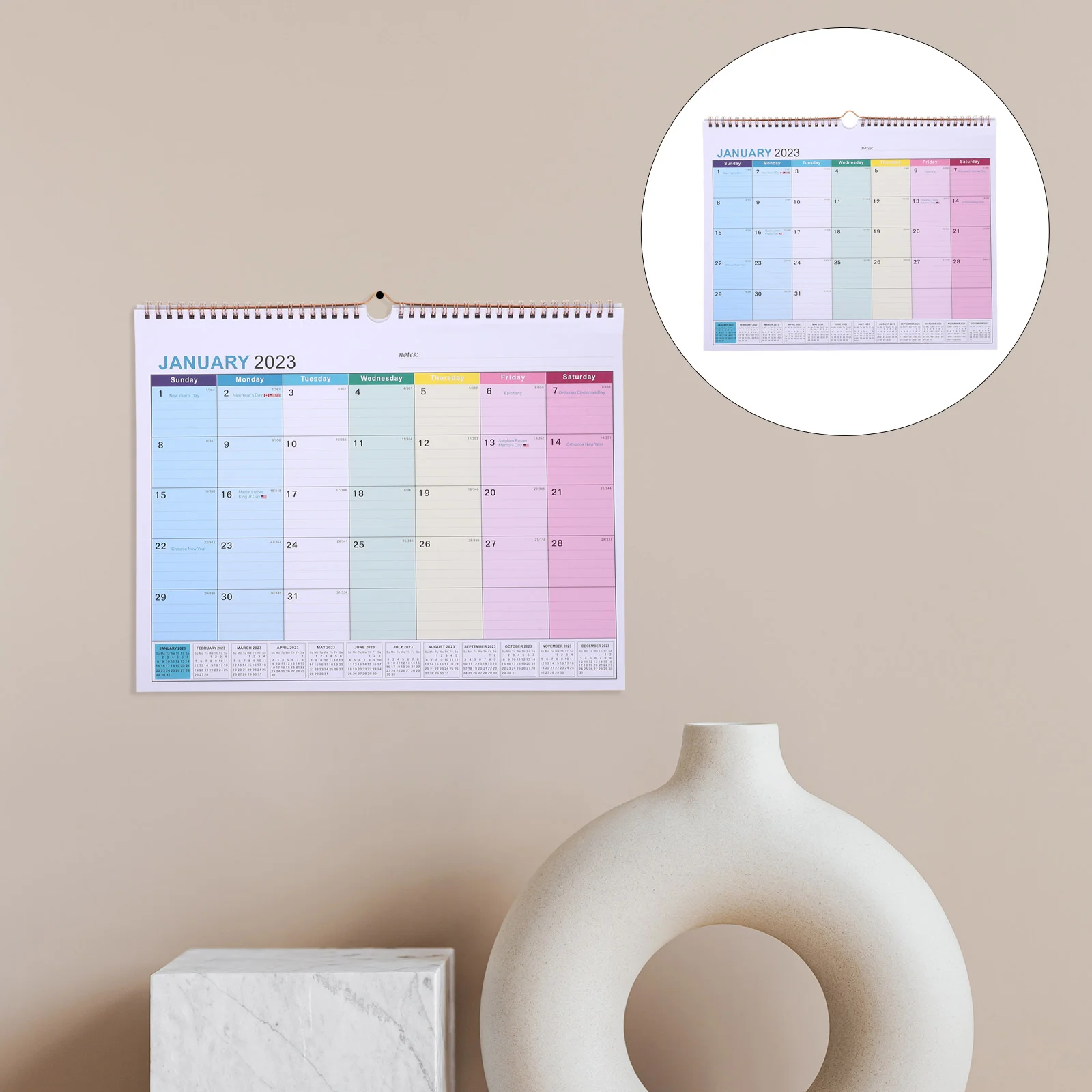 

Feb2022- Dec 2023 Spiral Notepads Month Annual Yearly Wall Planner Monthly Spiral Schedule Calendar with Hanging Hook Gift for