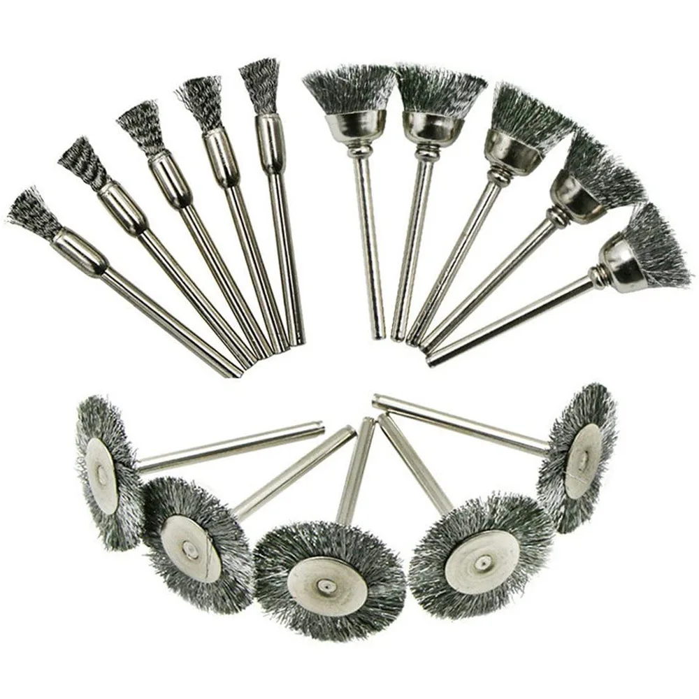 

3mm Wire Wheel Brush Set Steel Cup Brush Abrasive Polishing Accessories Rotary Abrasive Attachment Set Rust Removal Deburring