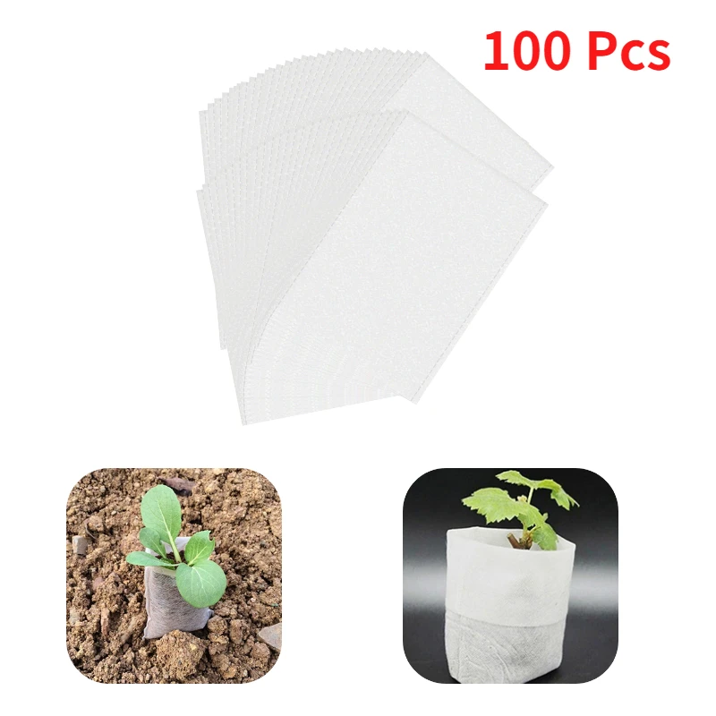 

100pcs Biodegradable Nonwoven Fabric Nursery Plant Grow Bags Seedling Growing Planter Planting Pots Garden Ventilate Bag