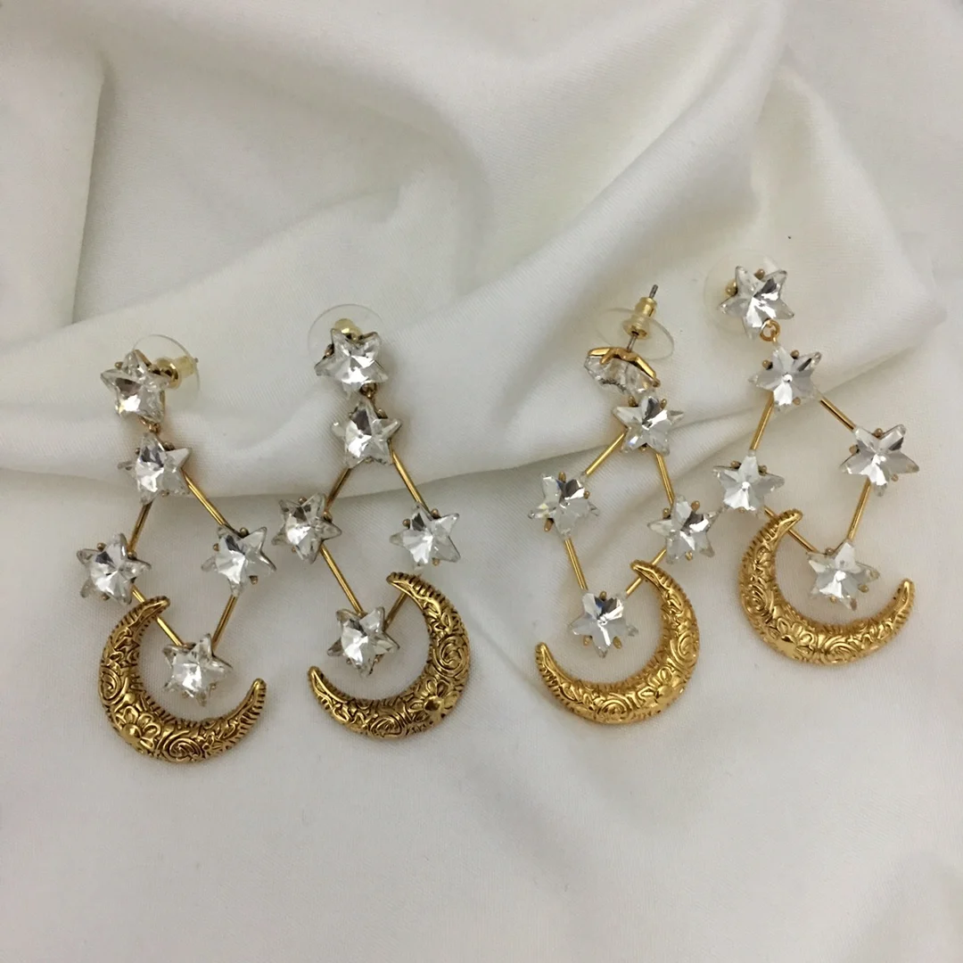 

European and American popular shining star and moon earrings