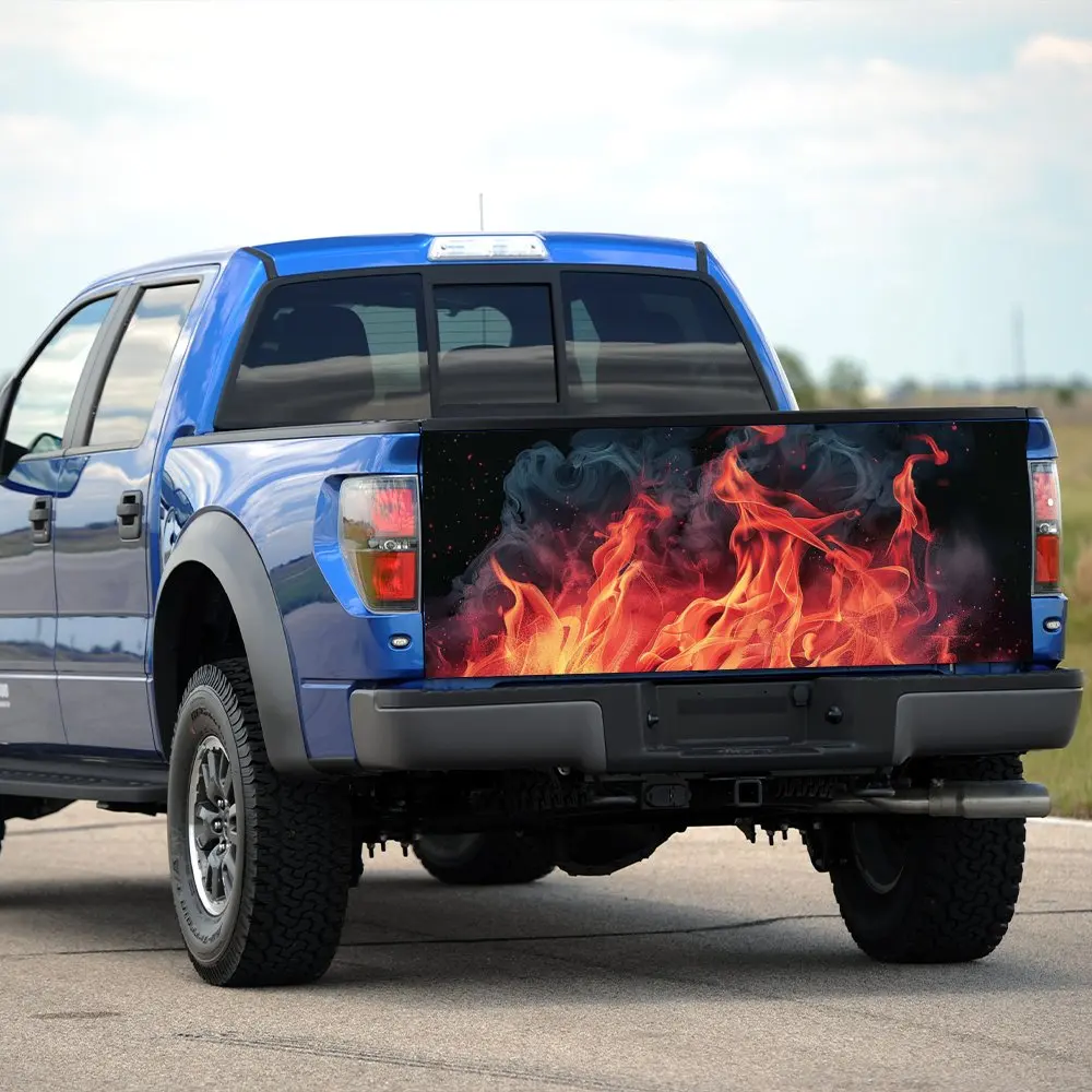 Blazing Red Flame with Smoke Car Tail Trunk Protect Vinly Decal Auto Accessories DIY Hood Decoration Sticker for Off-road Pickup