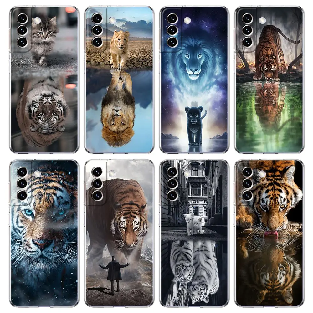 

Animal Cat Tiger Lion Phone Case For Samsung Galaxy S21 Plus S20 FE S22 Ultra 5G S10E S10 S9 S8 Note 20 10 Lite Clear Cover Soft