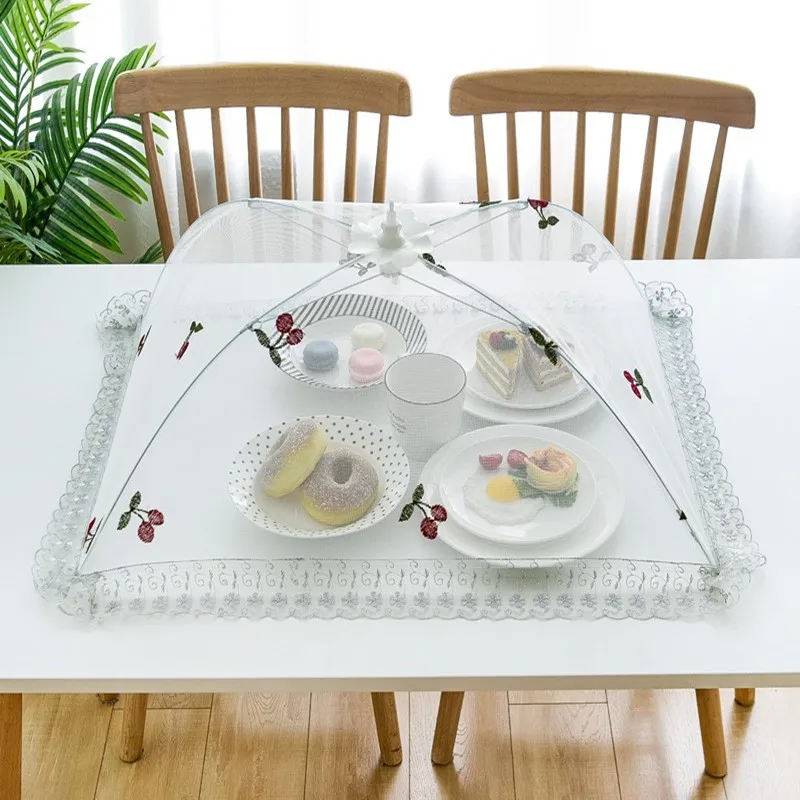 

Breathable Meal Cover Small Fresh Style Kitchen Gadget Foldable Anti-fly Mosquito Stainless Steel Skeleton Protective Overlayer