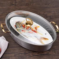 Stainless Steel Fish Steamer Multi-Use Oval Roasting Cookware  Hotpot with Rack Ceramic Pan Chuck Pasta Pot Stockpot