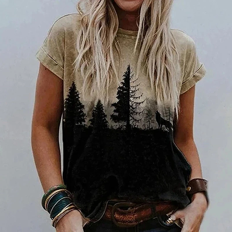 

Ladies Summer 2022 New T-shirt Retro Heart Print Short Sleeve T-shirt Casual Floral Print Fashion Round Neck Pullover Streetwear