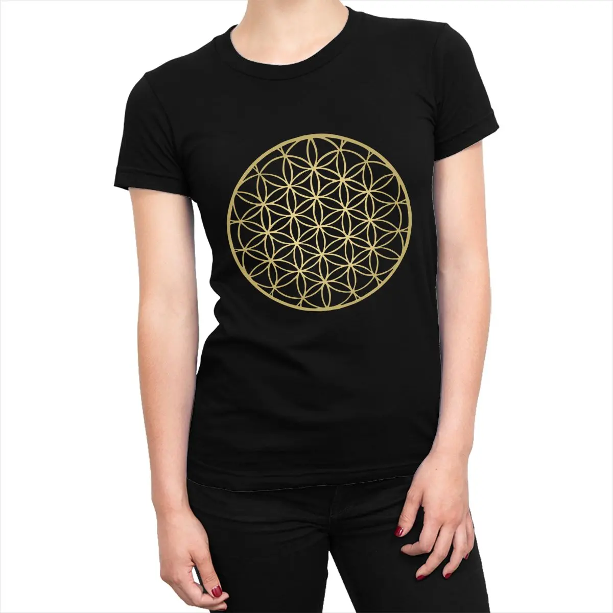 

Women Flower Of Life Mandala Gold T Shirt Cotton Clothes Hipster Female Short Sleeve Round Collar Tees New Arrival T-Shirts