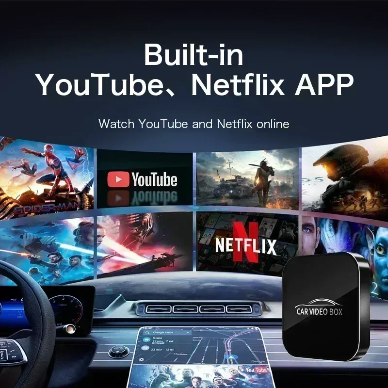 Фото Новая умная видеокоробка Andriod 12.0, беспроводная Android Auto и беспроводная мультимедийная коробка Apple Carplay 3 в 1, встроенная Netflix YouTube №2