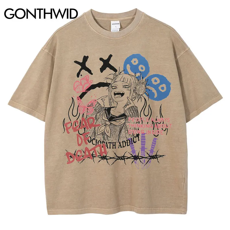 

Hip Hop Anime T Shirts Streetwear Vintage Retro Japanese Girl Print Cotton Short Sleeve Tshirt 2022 Summer Harajuku Casual Tees