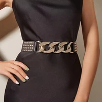 new fashion ladies elasticity wide metal girdle punk style metal chain rivet belt versatile dress coat accessories waistband