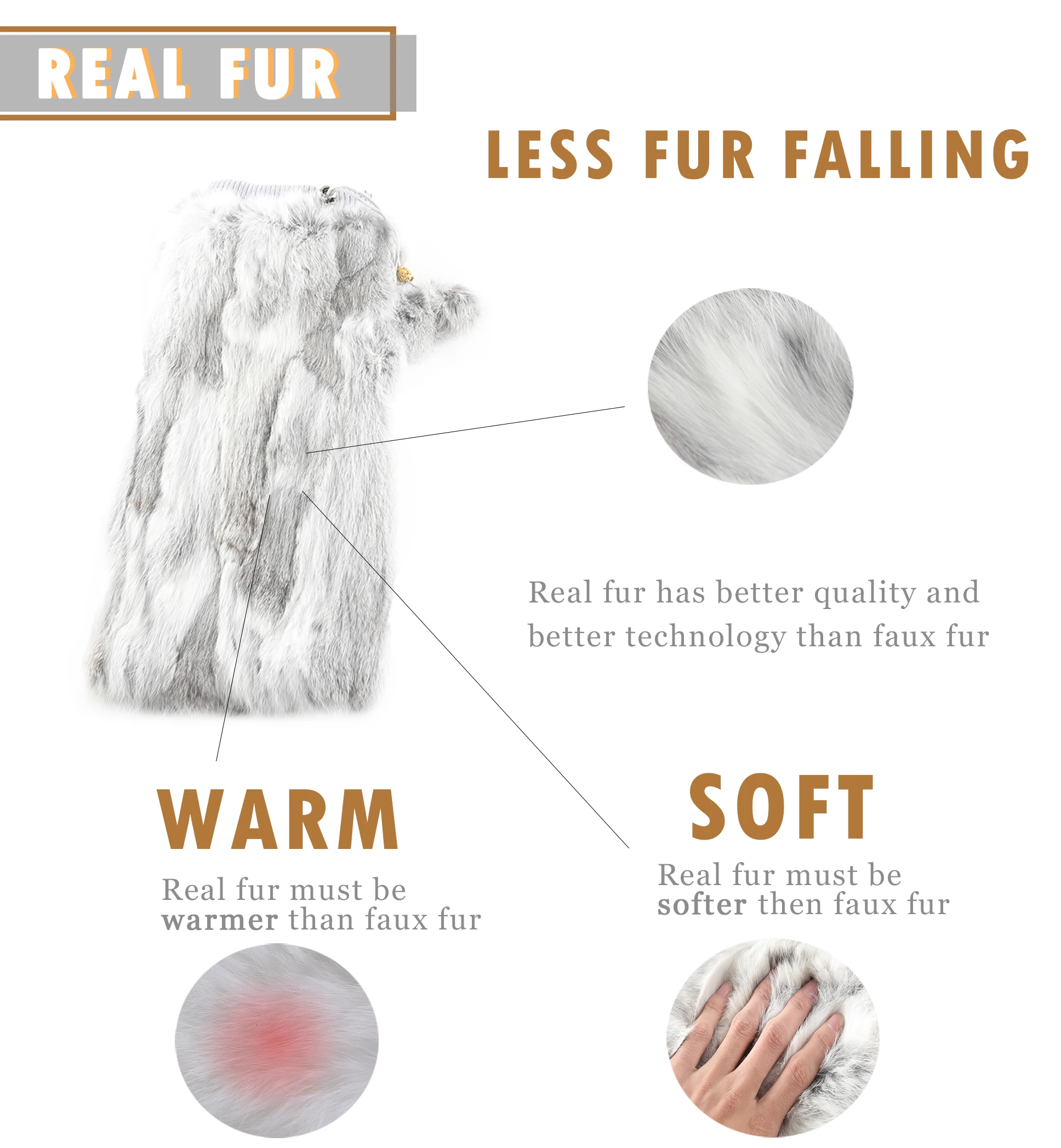 Knee Pads Knee Brace Fur Leg Warmer Real Rabbit Fur Women's Foot Warmer Winter Accessories Knee Retainer Fur Story FS080101