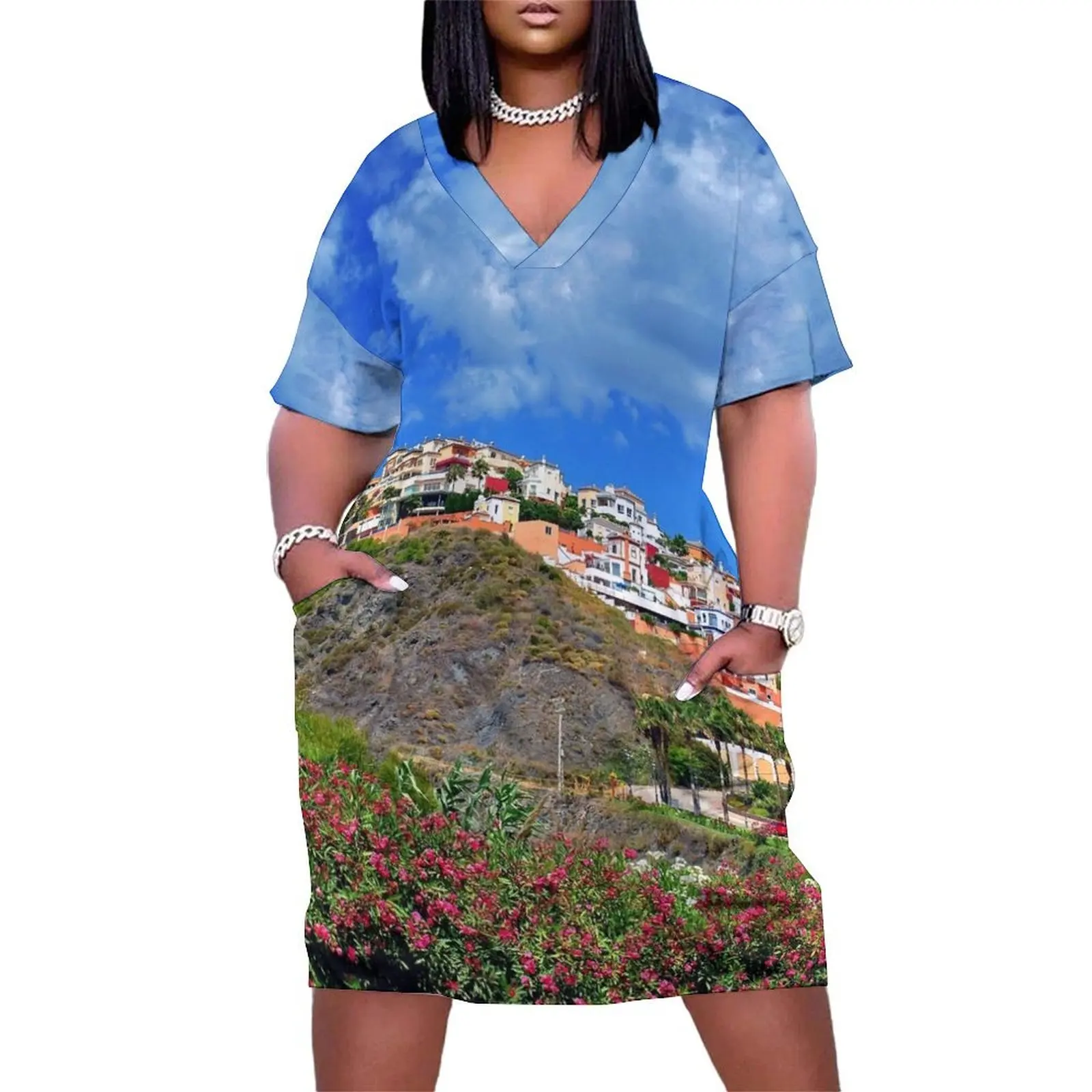 Torrox Costa Del Sol Andalusia Испания Свободное платье с карманами фиолетовое Элегантные