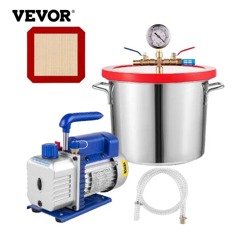 

VEVOR 5CFM 1/3HP 1 Stage Vacuum Pump Refrigeration With 2 Gallon Vacuum Chamber Kit for Household Air Conditioning Refrigerant