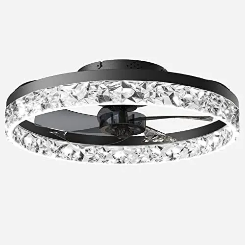 

Ceiling Fan with Lights, Semi Flush Mount Low Profile Fan Light LED, Remote Control Dimming 6-Level Wind Speed with Hidden Blade