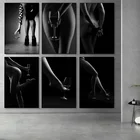 Черная картина сексуальная девушка в чулках на холсте настенная художественная фигурка плакаты и принты Женская картина для гостиной домашний декор Куадрос