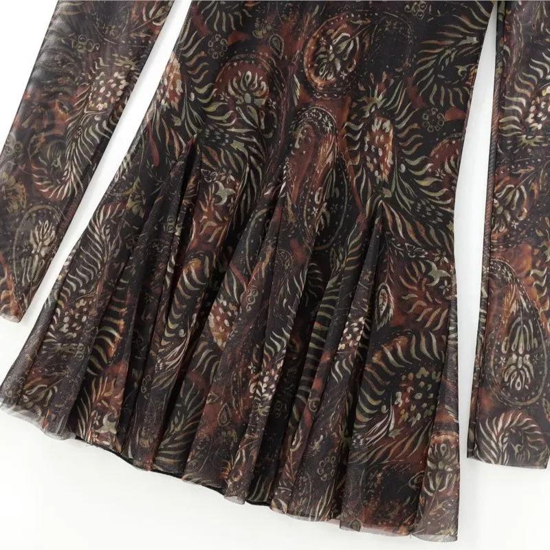 TRAF Осеннее женское длинное платье из шелковой сетки с принтом для модного платья