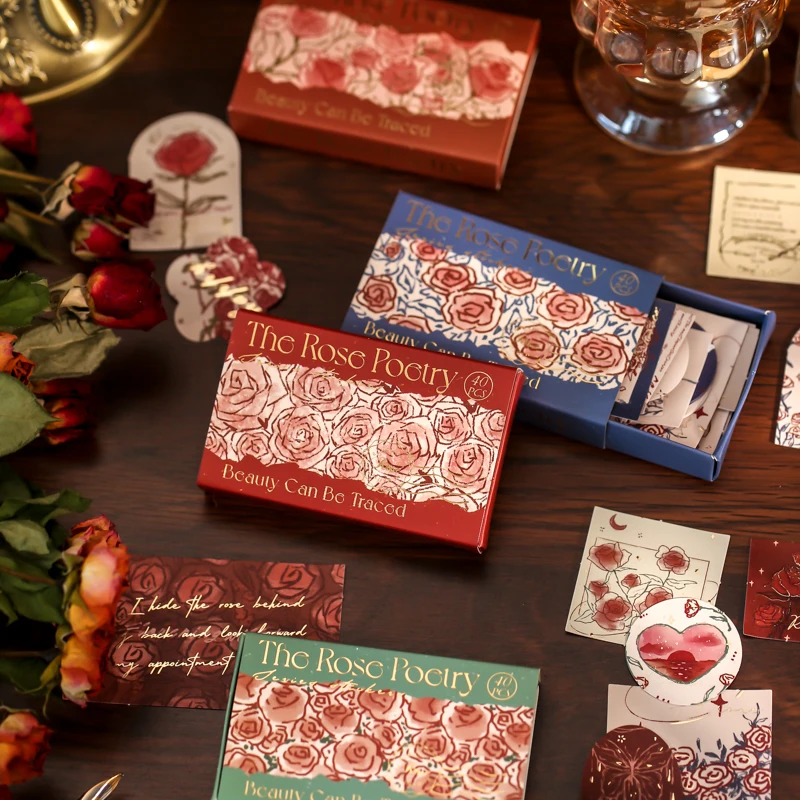 

TIANZI 40PCS The Rose Poetry Decorative Boxed Stickers Retro Plant Flower Diary Journal Photo Album Deco Stationery Scrapbooking