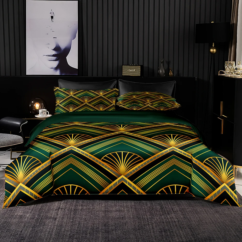 

Роскошный комплект постельного белья премиум-класса, пододеяльник в европейском стиле с золотым крючком, сеткой и принтом вентилятора, с на...