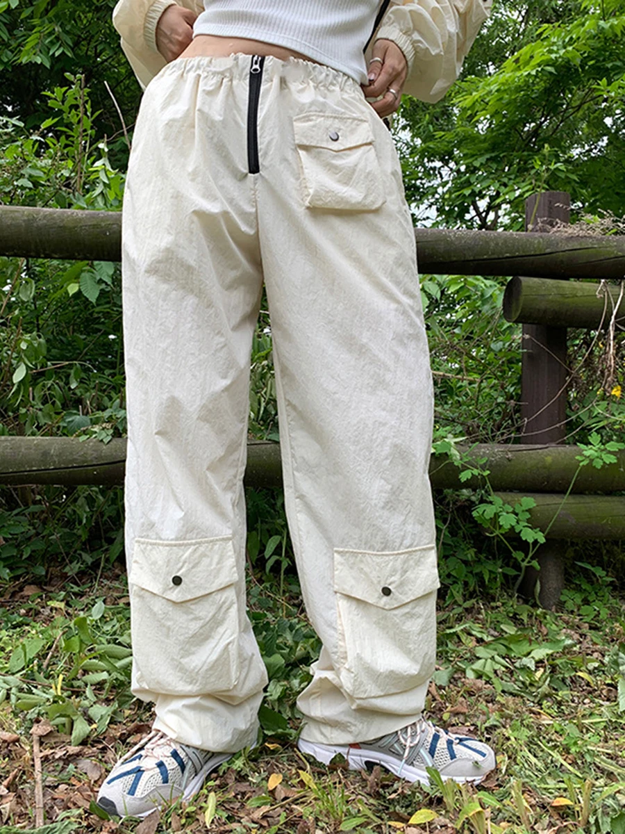 

Casual Baggy Wide Leg Sweatpants White Loose Drawstring Low Waist Streetwear Cargo Pants Womens Hippie Joggers Trousers