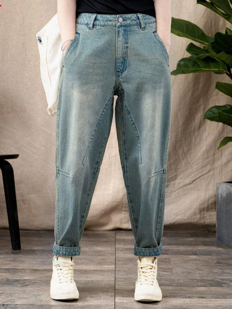 

2022 New Spring Summer New Denim Ankle-length Pant Women's Thin Jeans Literary All-match Casual oversized Harem Pants