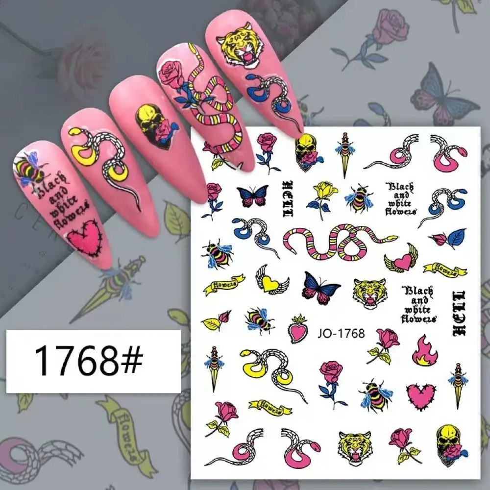 Инструменты для красоты ногтей наклейки маникюр Цветы Печать змея красочные