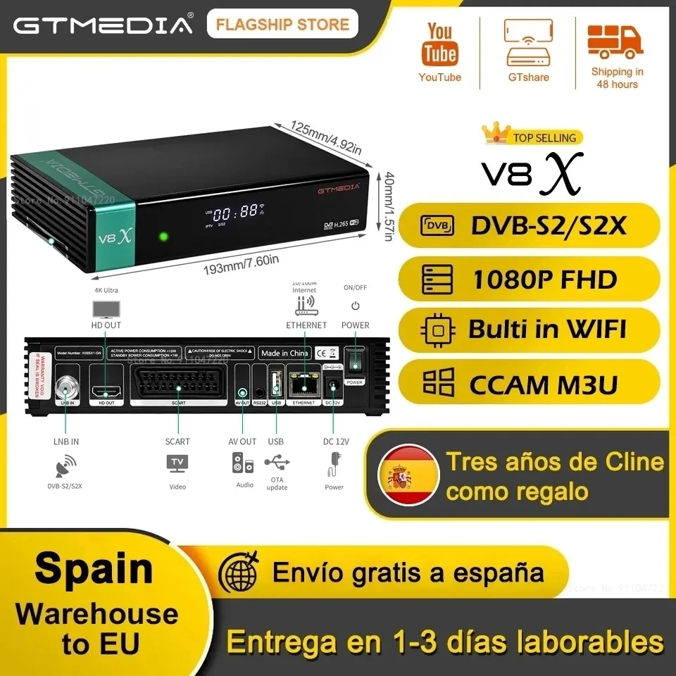 

GTMEDIA V8X DVB-S2 Digital Satellite Receiver H.265 DVB S2 S2X Decoder Buildin Wifi Support TNTsat Card Sloom V8 NOVA Support Ma