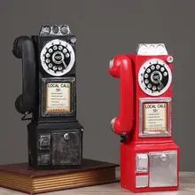 Retro Resin Dial Pay Phone Model Vintage Booth Telephone Figurine Home Decoration Ornament for Cafe Bar Crafts Ornaments telefon