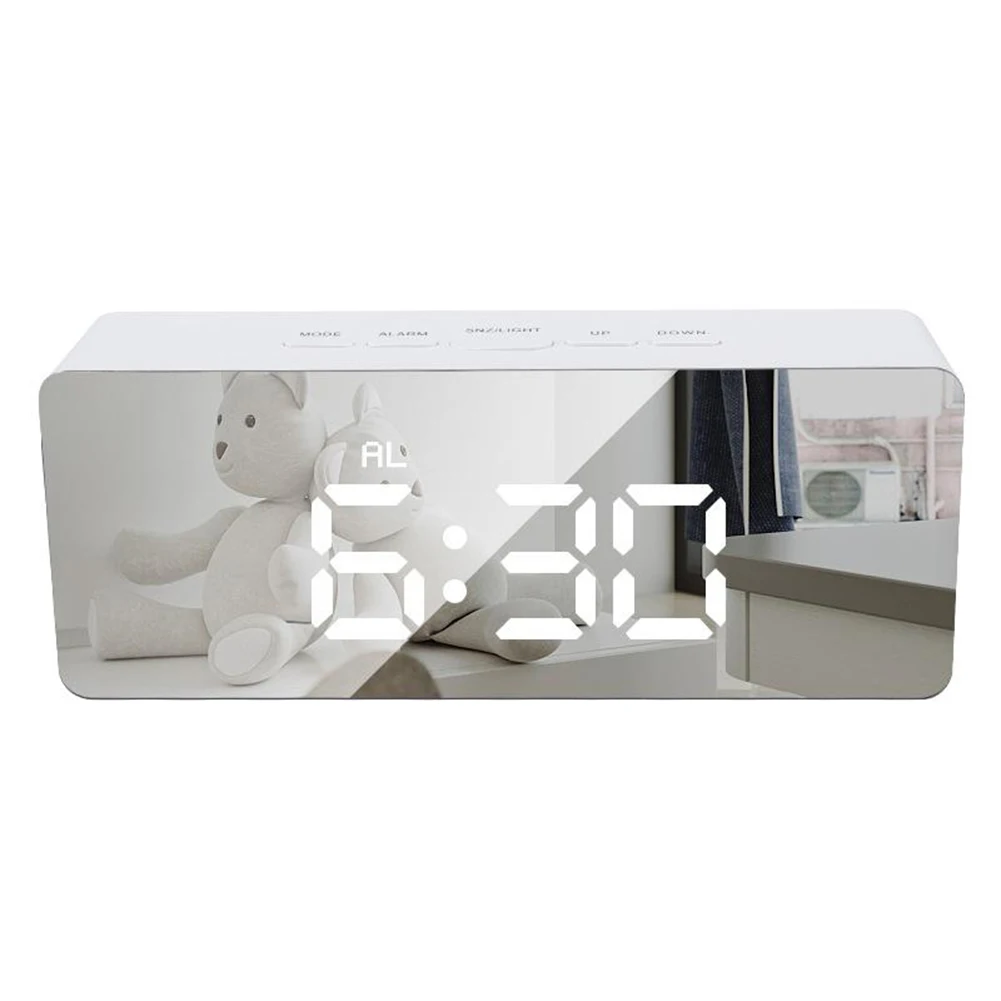 

1Pc Alarm Clock Usb Charging LED Mirror Display 12/24 Hours 5 Functional Buttons ABS Smart Alarm Clock For Bedroom Decorate