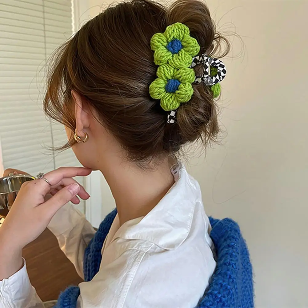 

Sweet Ponytail Claw Contrast Color High-end Hair Clip Elastic Flower Hair Gripper