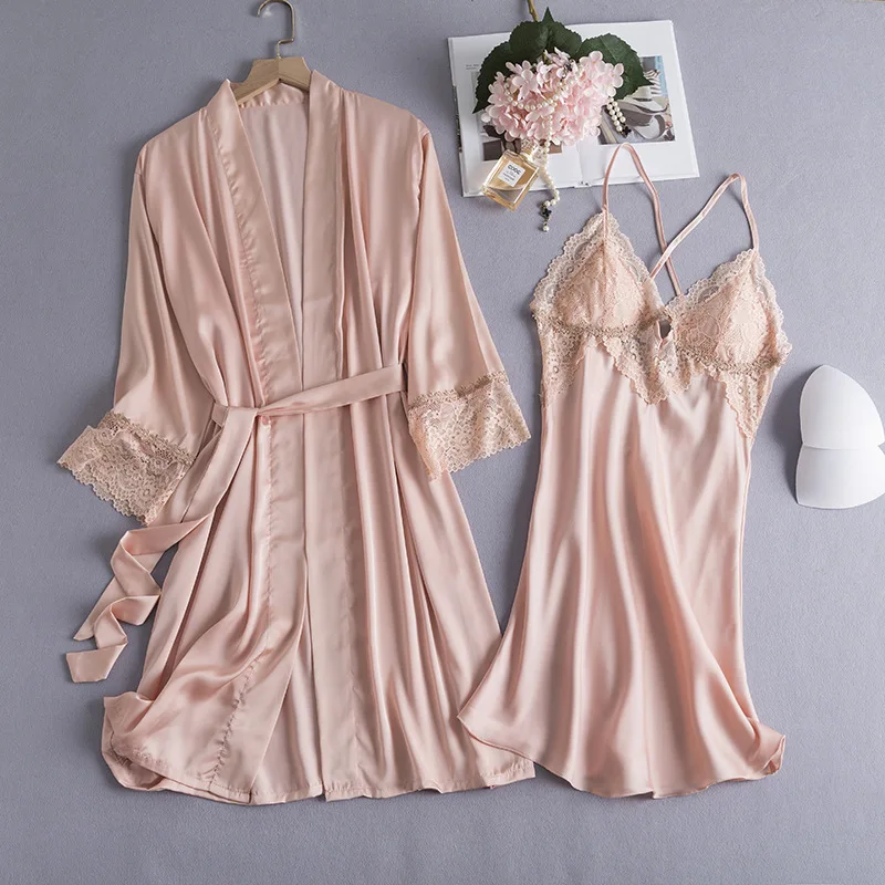 

Халат-кимоно женский кружевной, пикантная Ночная рубашка в стиле пэчворк, Повседневная шелковая Домашняя одежда из вискозы, одежда для отды...