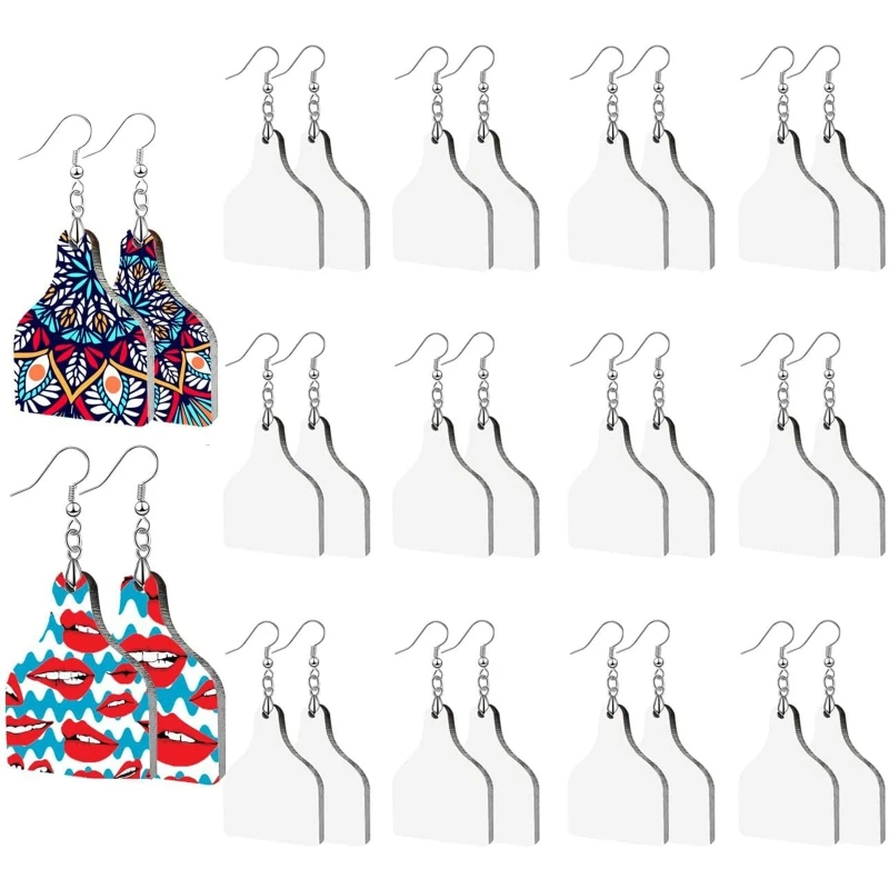 

24Pieces Sublimation Printing Earring Unfinished Cow Tag Heat Transfer Earring Pendant with Earring Hooks DIY Jewelry