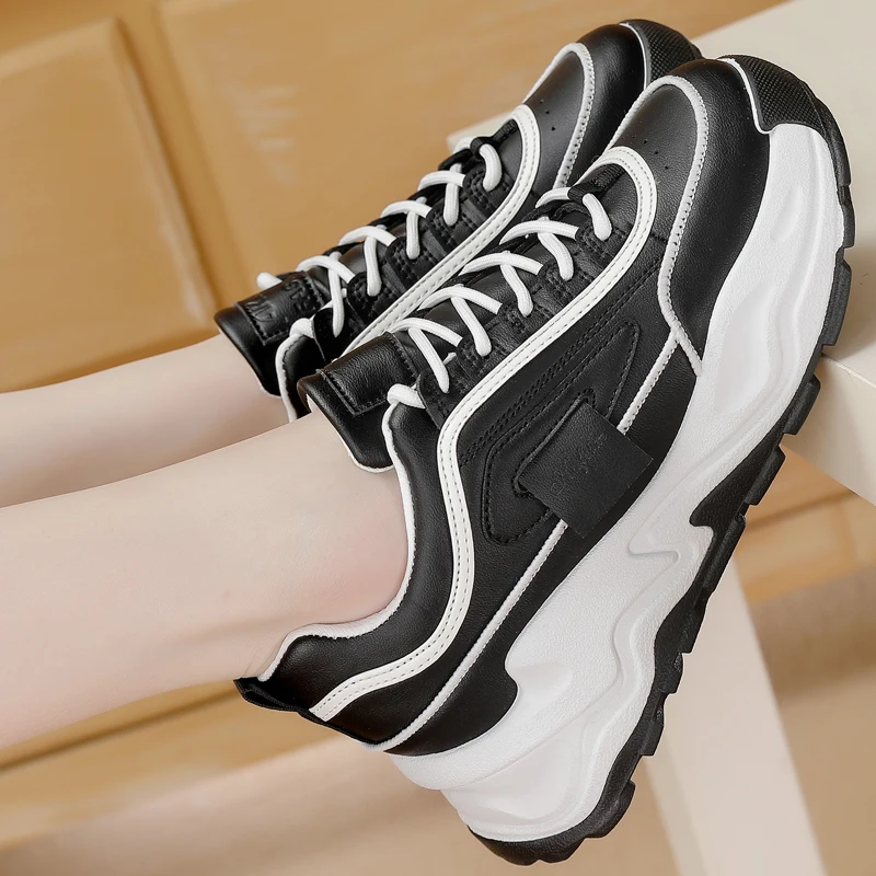 

Thick Sole Heightening Spring Hot Sale Casual Womens Shoes Bulky Lightweight Comfortable Shoes Fashion Leather Women Sneakers 40