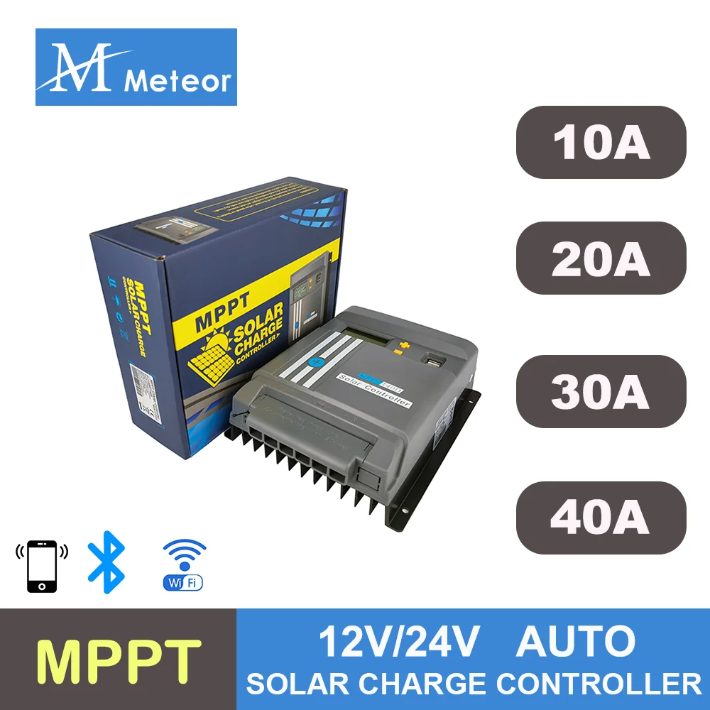 

Meteor MPPT Solar Charge With WIFI LCD Display 10A 20A 30A 40A Controller 12V/24V Battery Regulator Dual USB LifePo4