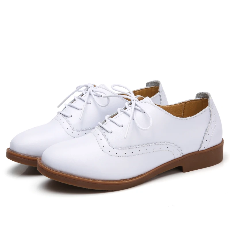 2022 Spring women oxford shoes ballerina flats shoes women Genuine Leather Round Toe Lace-Up Casual Shoes Flat Loafers