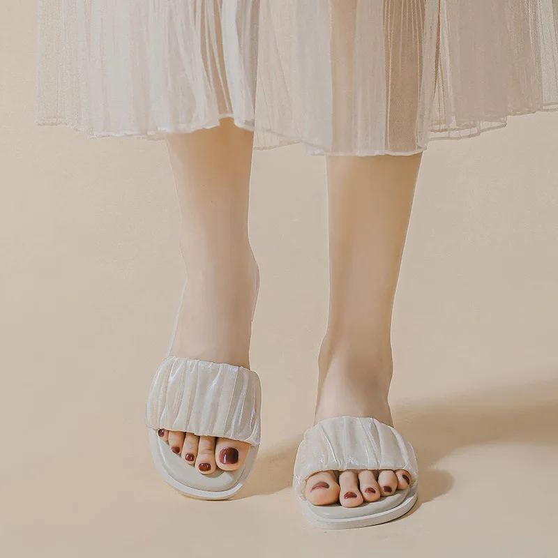 Туфли женские на низком каблуке роскошные шлепанцы блестящие кожа ПУ шитье