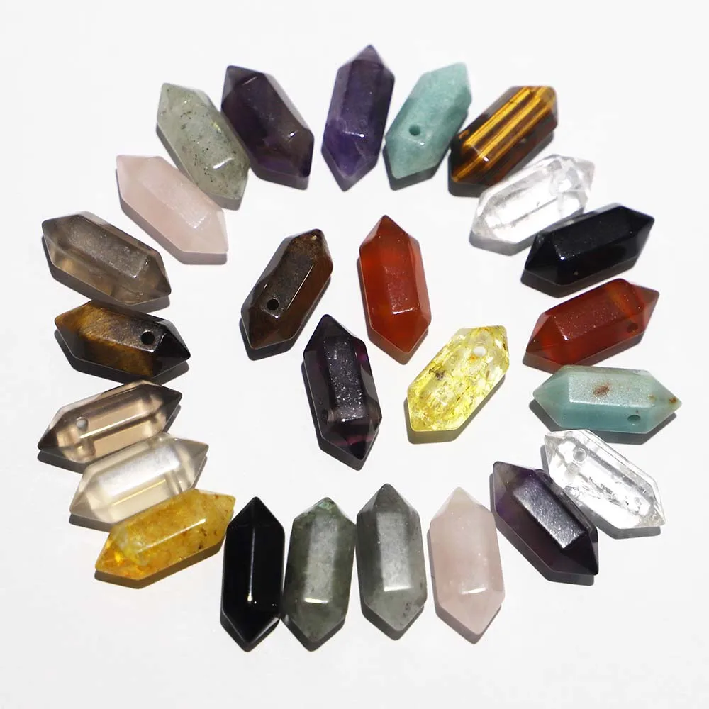 

Natural Stone Crystal Agate Pillar Hexagonal Ornament Pendant Reiki Charm DIY Jewelry Necklace Accessorie Making Wholesale 15Pcs