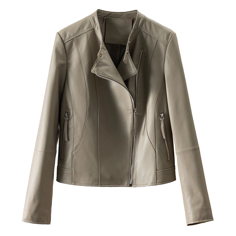 High-quality Sheepskin  Genuine Leather Jacket Women  Zippers  High Street  Zipper  All Season  Blazer Femme  Casaco Feminino
