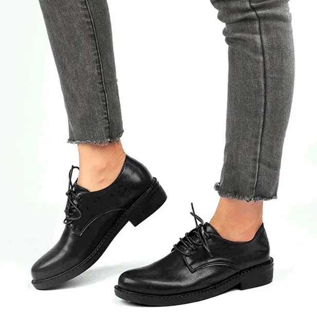 

Классические туфли-оксфорды EAGSITY, женские классические туфли на шнуровке, повседневные модные деловые классические туфли на массивном каблуке с круглым носком