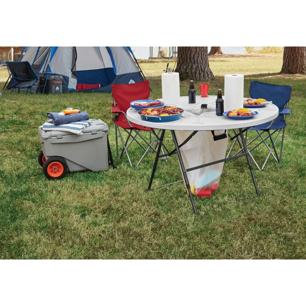 

Outdoor Camping Table Courtyard Garden Table Foldable Picnic Table Portable Round Table White and Black Outdoor Furniture