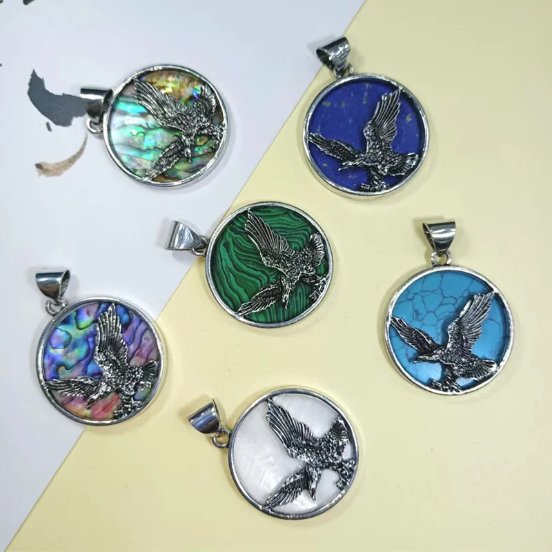 

Natural Stone Metal Alloy Inlaid Shell Eagle Pendant Imitation Abalone Shell Pendant DIY Charm Necklace Jewelry Accessories