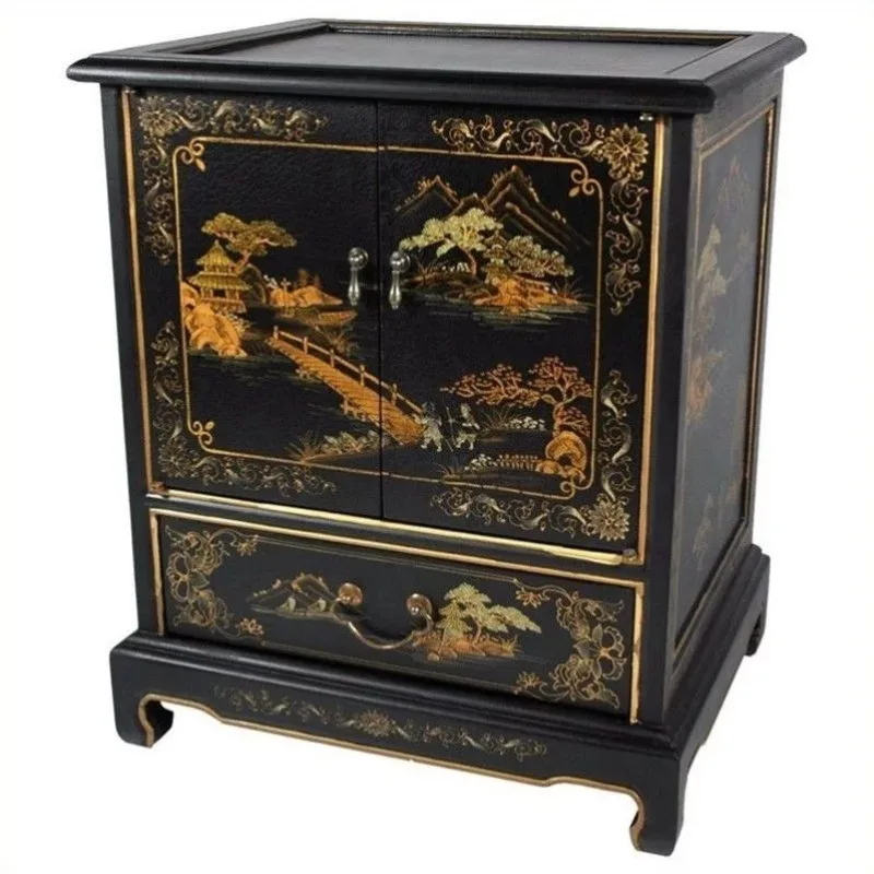 

Oriental Furniture Japanese End Table, Black Landscape