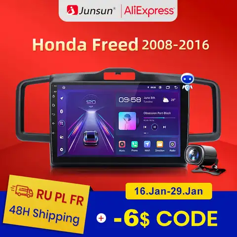 Junsun V1pro Беспроводной CarPlay автомагнитола Android Auto Аудио для авто мультимедиа автомобиля для For Honda Freed Spike 2008-2016 4G 2дин магнитола андройд GPS магнит...