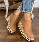 Женские ботильоны на платформе, однотонная обувь из искусственной кожи на танкетке, на молнии, Осень-зима