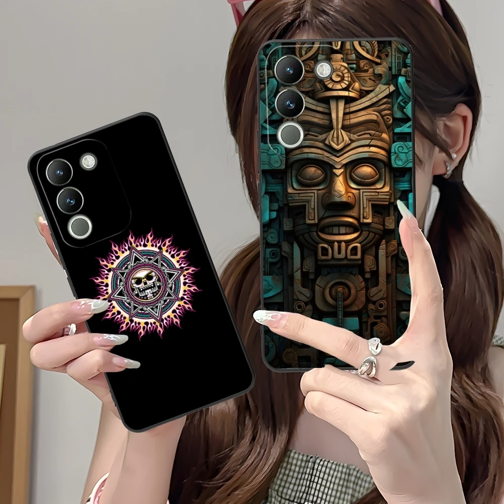 Aztec Pattern Fashion Mobile Cell Phone Case for VIVO Y95 Y93 Y31 Y20 V19 V17 V15 Pro X60 NEX Black Soft Cover Shell