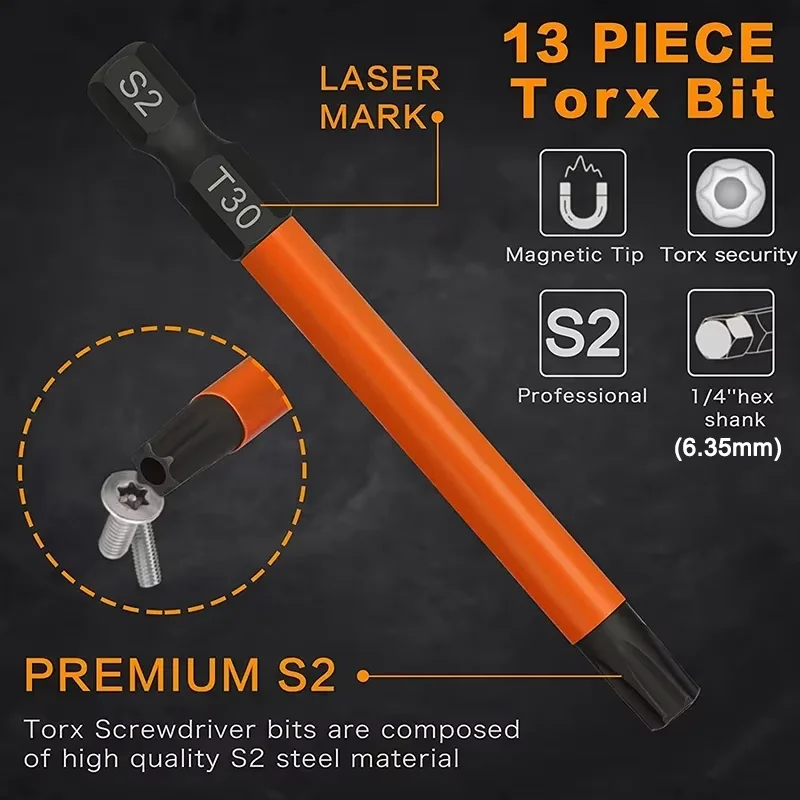 13 шт. 100 мм набор бит Torx защитные звездочки 1/4 дюйма шестигранный хвостовик