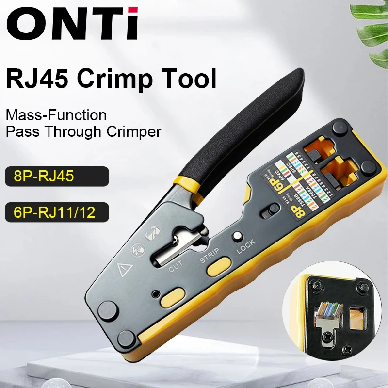 Обжимной инструмент ONTi RJ45, Сквозные щипцы для Cat6 Cat5 Cat5e 8P8C, разъем с сменным лезвием, кабель Ethernet