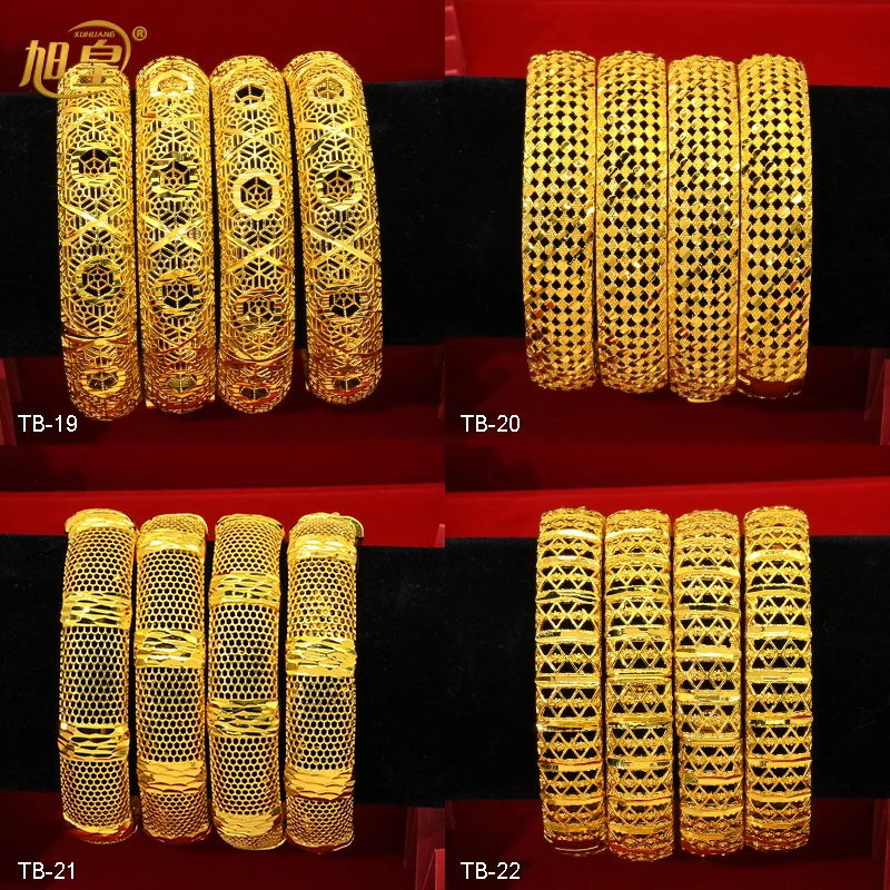 

Indian New 24K Gold Plated Bangles Jewelry Dubai Arabic Charm Copper Bangles Bracelet Bridal Wedding Jewellery Gifts Wholesale