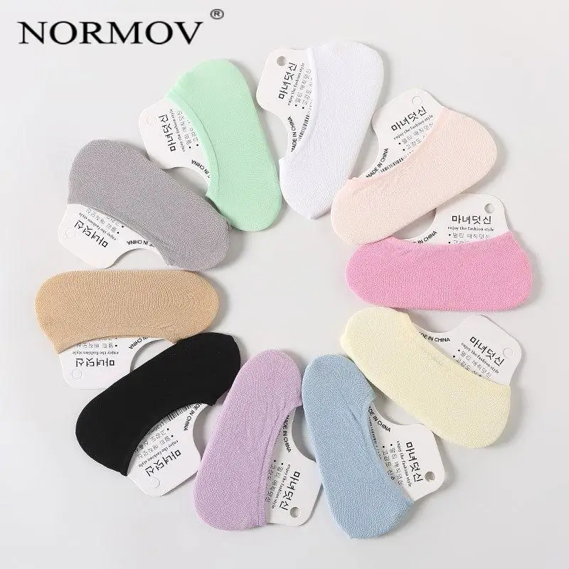 

NORMOV Socks 10 Pairs Summer Candy Color Boat Socks Women Cute Velvet Invisible Soft Absorb Sweat Casual Basic Cotton Socks