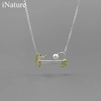 inature natural pearl lovely dachshund dog choker necklace 925 sterling silver chain necklaces women jewelry gift
