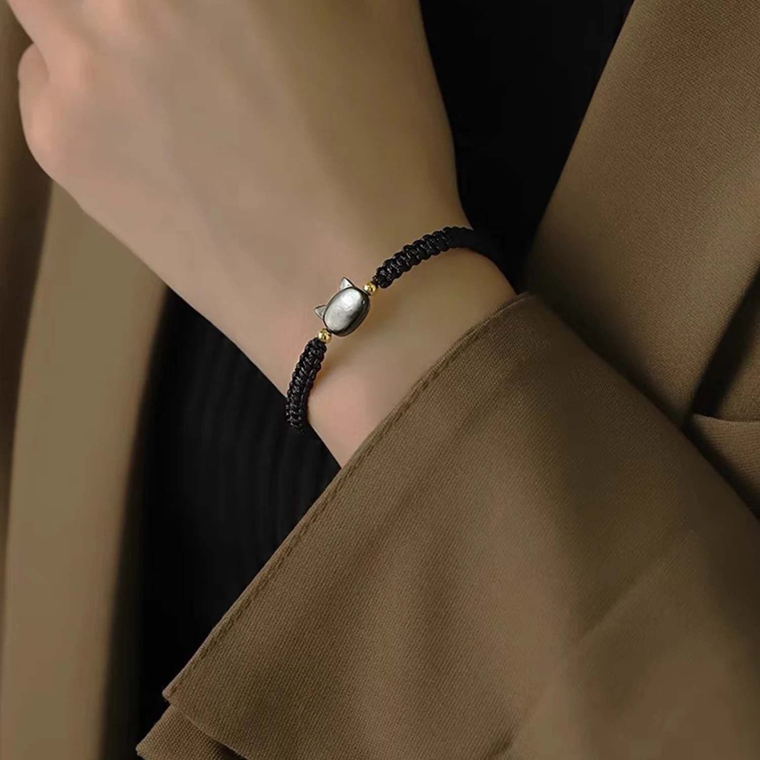 1 шт. браслеты из натурального лунного камня с обсидианом браслет ручной работы